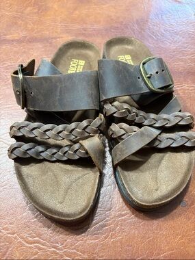 Braided Leather Slide Sandals in Dark Brown White Mountain FOOTBEDS Size 8